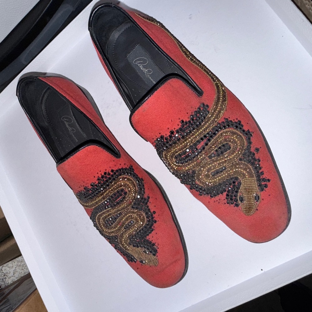 Donald J. Pliner Red and Black Embellished Loafers